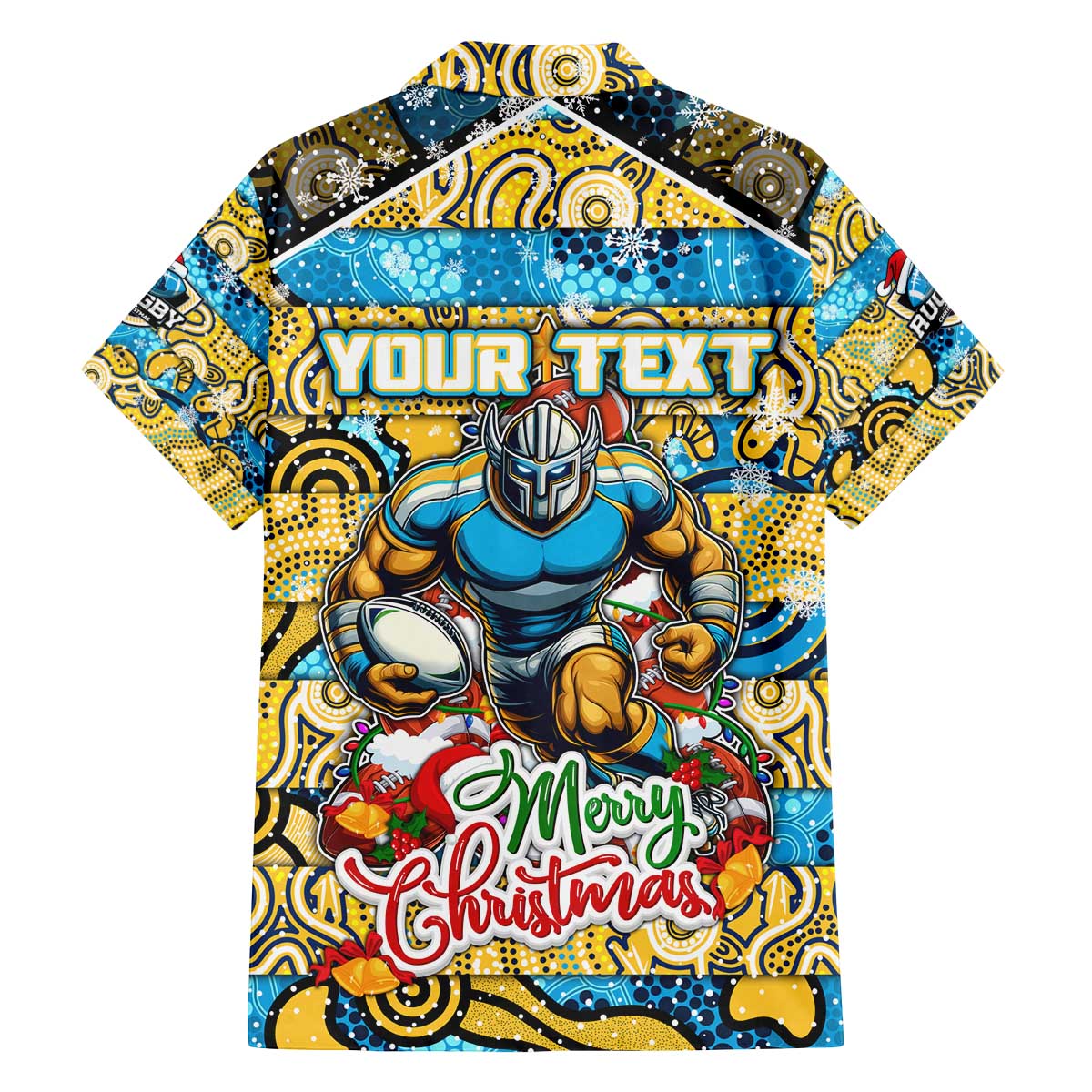 Custom Titans Rugby Merry Christmas Family Matching Off The Shoulder Long Sleeve Dress and Hawaiian Shirt Indigenous Australian Art