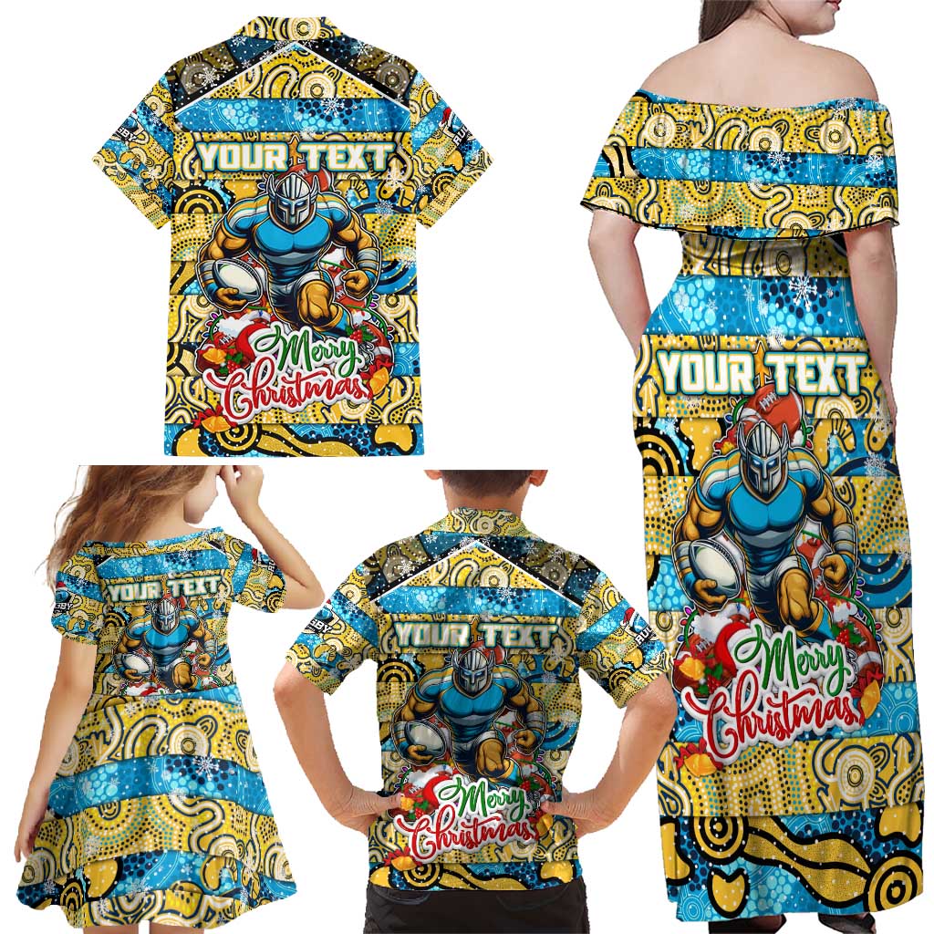 Custom Titans Rugby Merry Christmas Family Matching Off Shoulder Maxi Dress and Hawaiian Shirt Indigenous Australian Art