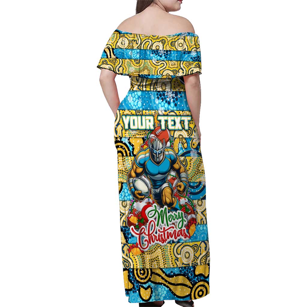 Custom Titans Rugby Merry Christmas Family Matching Off Shoulder Maxi Dress and Hawaiian Shirt Indigenous Australian Art