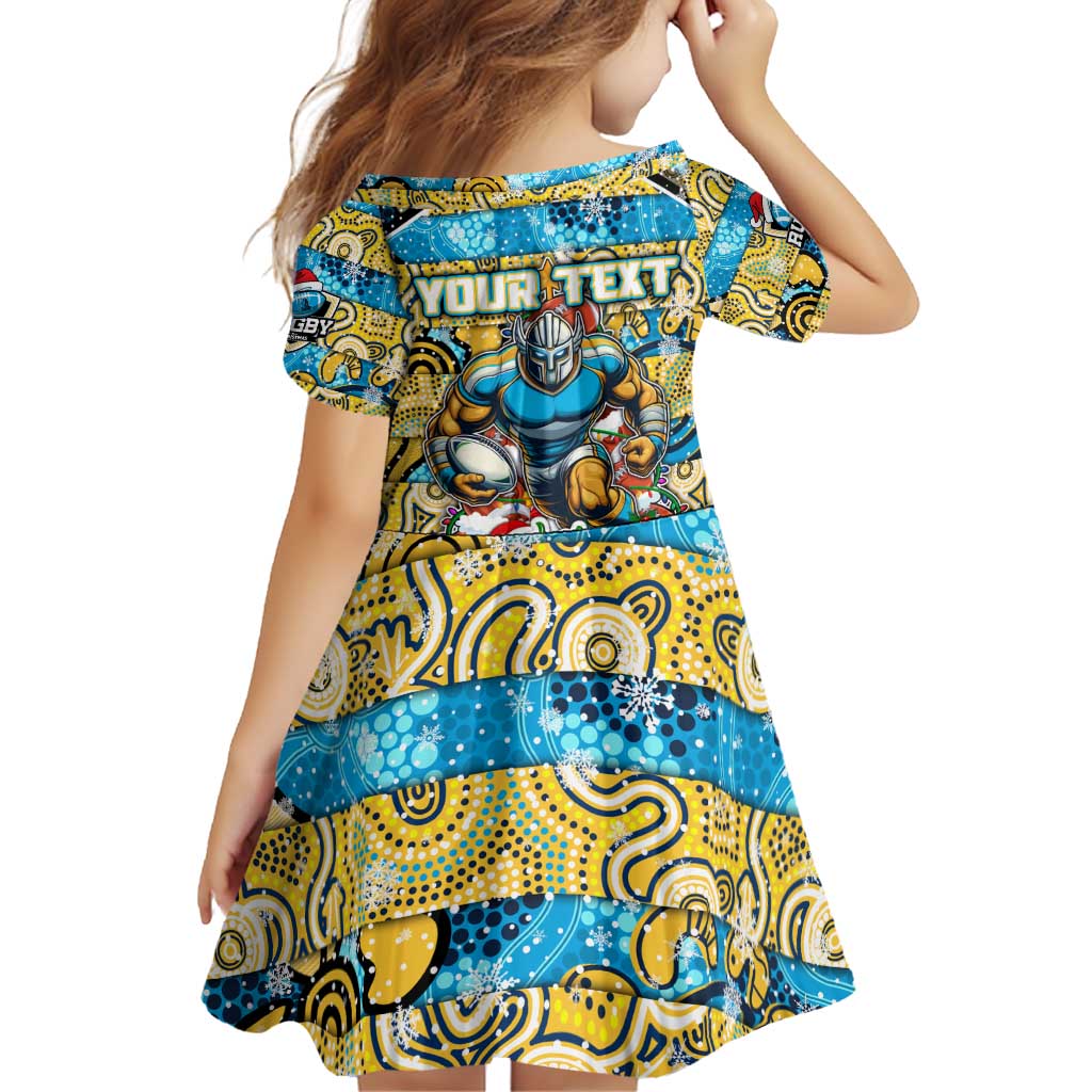 Custom Titans Rugby Merry Christmas Family Matching Off Shoulder Short Dress and Hawaiian Shirt Indigenous Australian Art