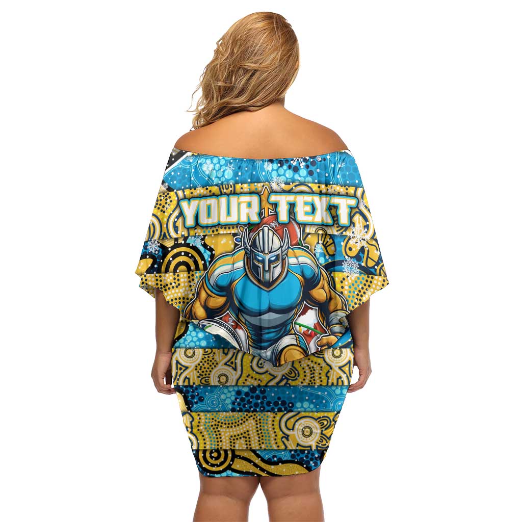 Custom Titans Rugby Merry Christmas Family Matching Off Shoulder Short Dress and Hawaiian Shirt Indigenous Australian Art