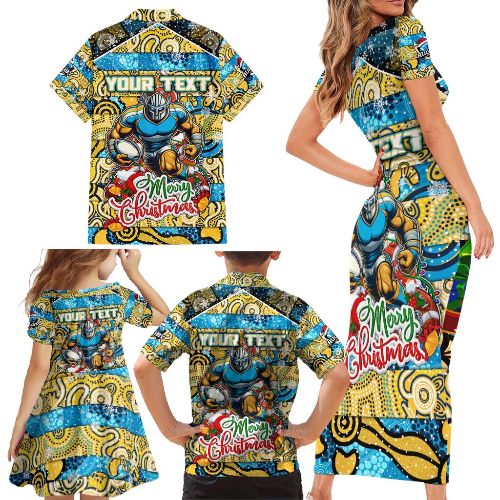 Custom Titans Rugby Merry Christmas Family Matching Short Sleeve Bodycon Dress and Hawaiian Shirt Indigenous Australian Art