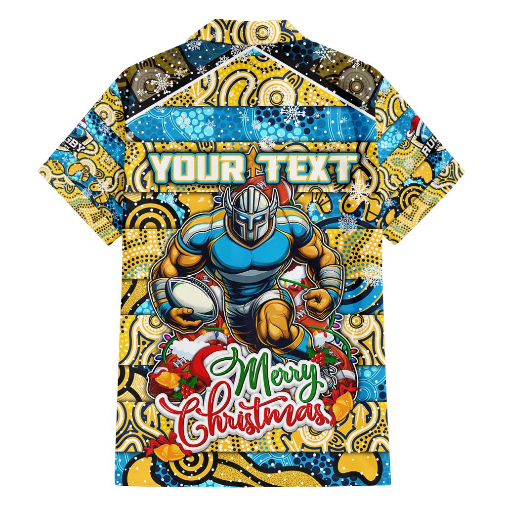 Custom Titans Rugby Merry Christmas Family Matching Short Sleeve Bodycon Dress and Hawaiian Shirt Indigenous Australian Art