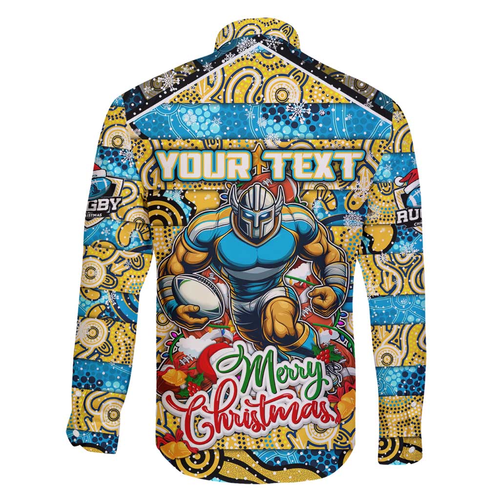 Custom Titans Rugby Merry Christmas Family Matching Short Sleeve Bodycon Dress and Hawaiian Shirt Indigenous Australian Art