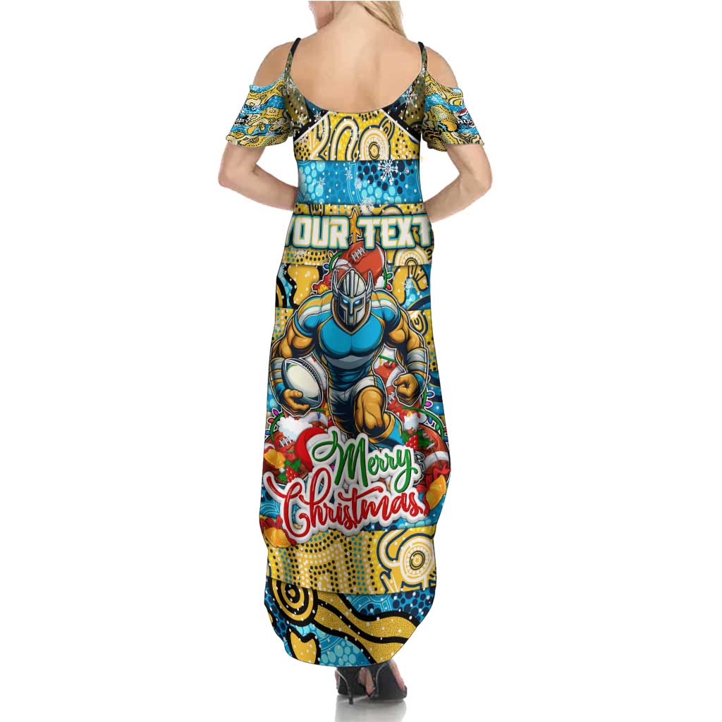 Custom Titans Rugby Merry Christmas Family Matching Summer Maxi Dress and Hawaiian Shirt Indigenous Australian Art
