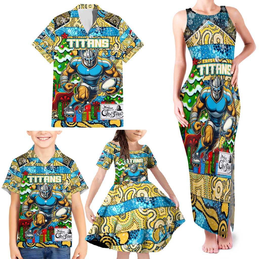 Custom Titans Rugby Merry Christmas Family Matching Tank Maxi Dress and Hawaiian Shirt Indigenous Australian Art