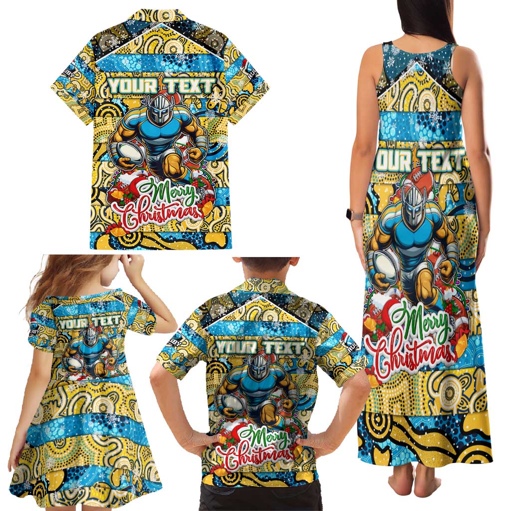 Custom Titans Rugby Merry Christmas Family Matching Tank Maxi Dress and Hawaiian Shirt Indigenous Australian Art