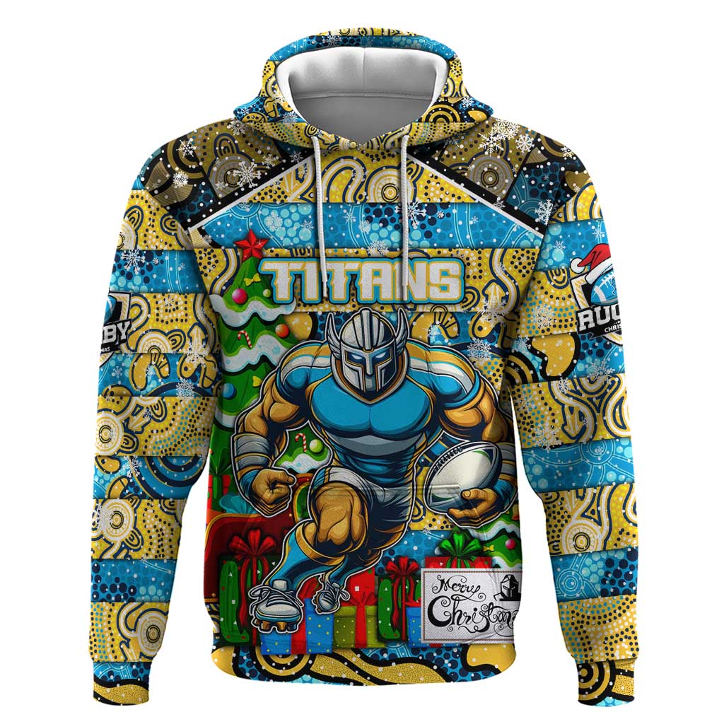 Custom Titans Rugby Merry Christmas Hoodie Indigenous Australian Art - Vibe Hoodie Shop