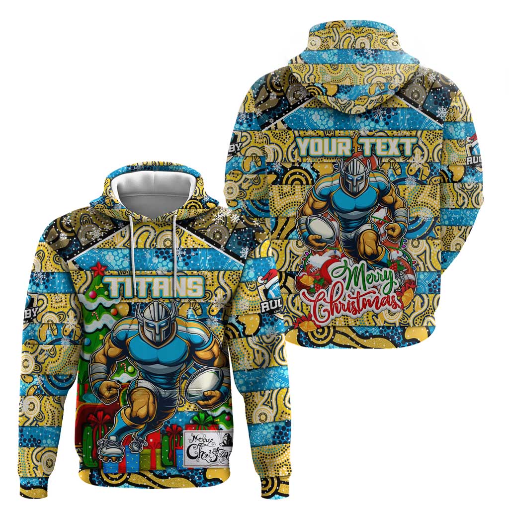 Custom Titans Rugby Merry Christmas Hoodie Indigenous Australian Art - Vibe Hoodie Shop