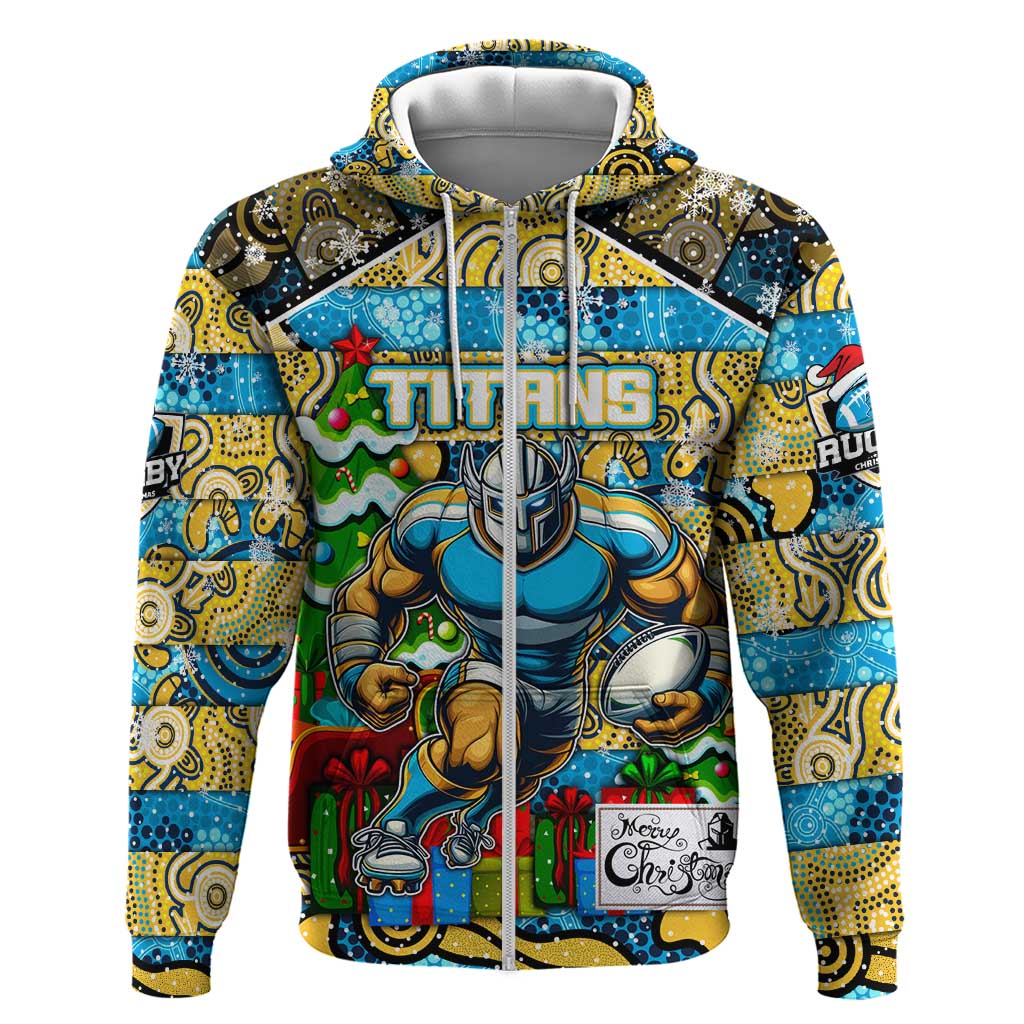 Custom Titans Rugby Merry Christmas Hoodie Indigenous Australian Art - Vibe Hoodie Shop