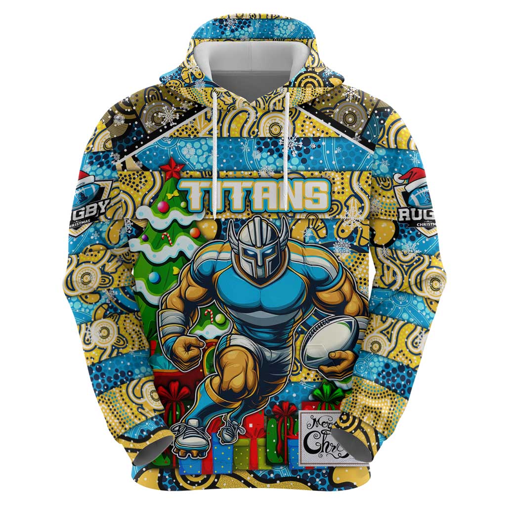 Custom Titans Rugby Merry Christmas Hoodie Indigenous Australian Art - Vibe Hoodie Shop