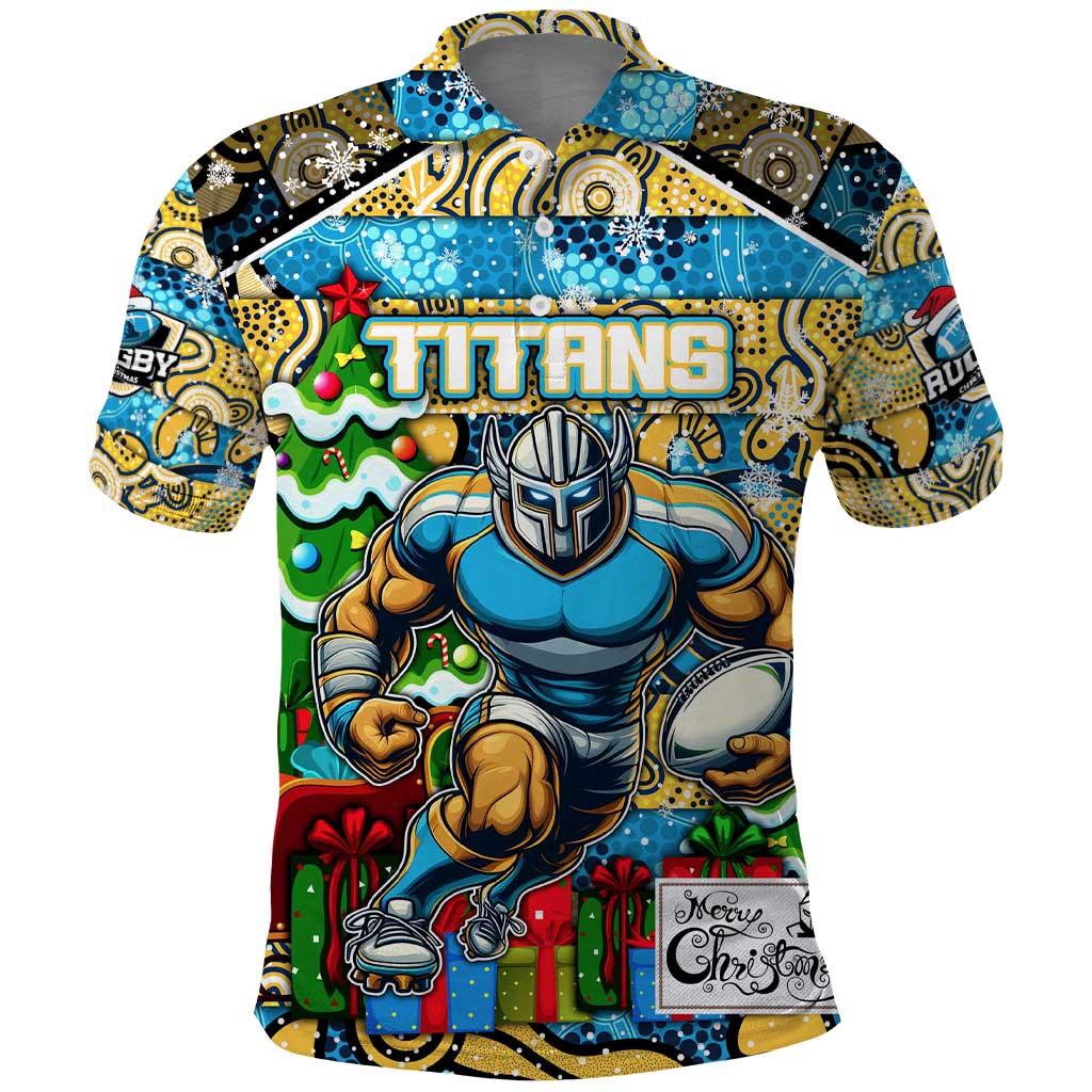 Custom Titans Rugby Merry Christmas Polo Shirt Indigenous Australian Art - Vibe Hoodie Shop