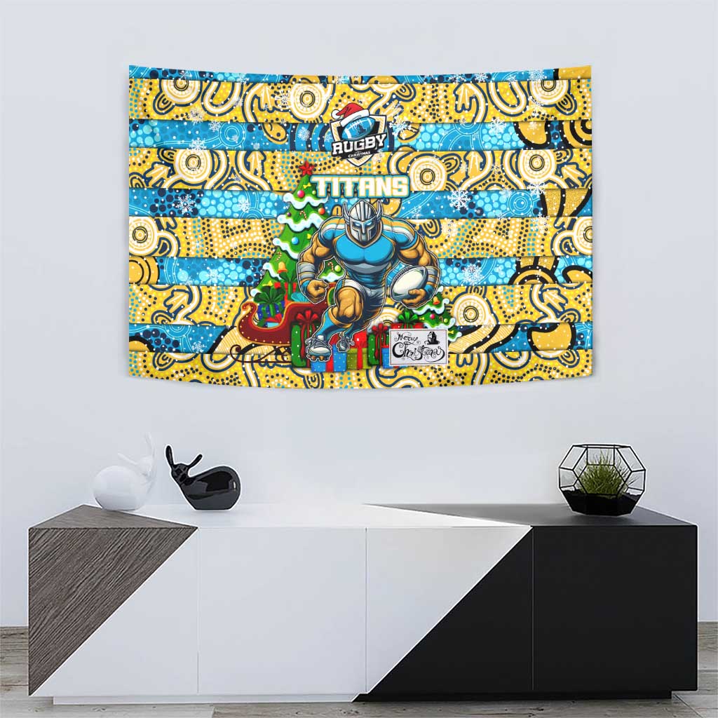 Titans Rugby Merry Christmas Tapestry Indigenous Australian Art - Vibe Hoodie Shop