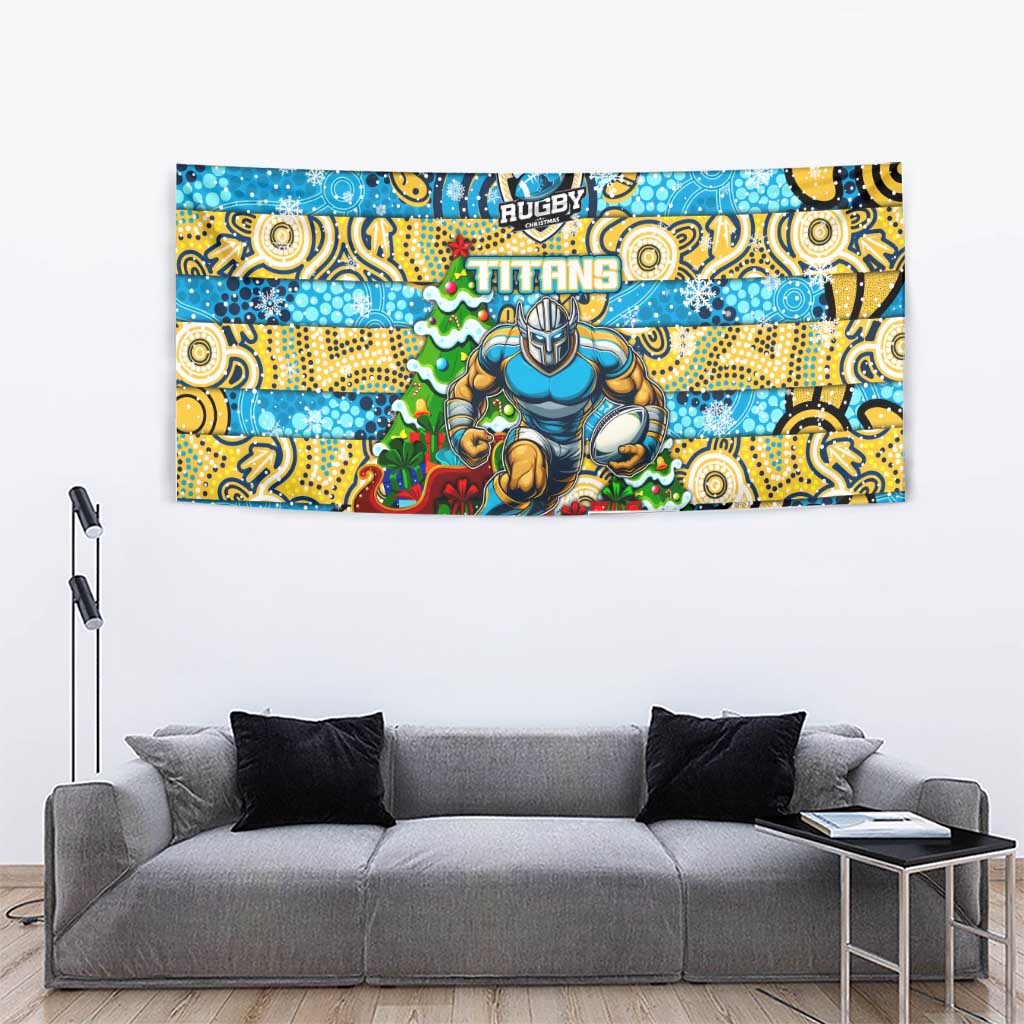 Titans Rugby Merry Christmas Tapestry Indigenous Australian Art - Vibe Hoodie Shop