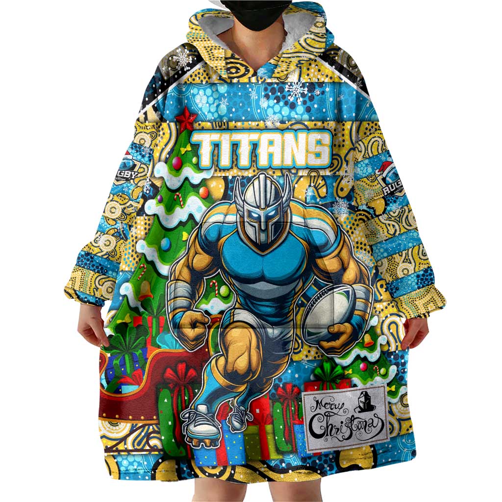 Custom Titans Rugby Merry Christmas Wearable Blanket Hoodie Indigenous Australian Art - Vibe Hoodie Shop