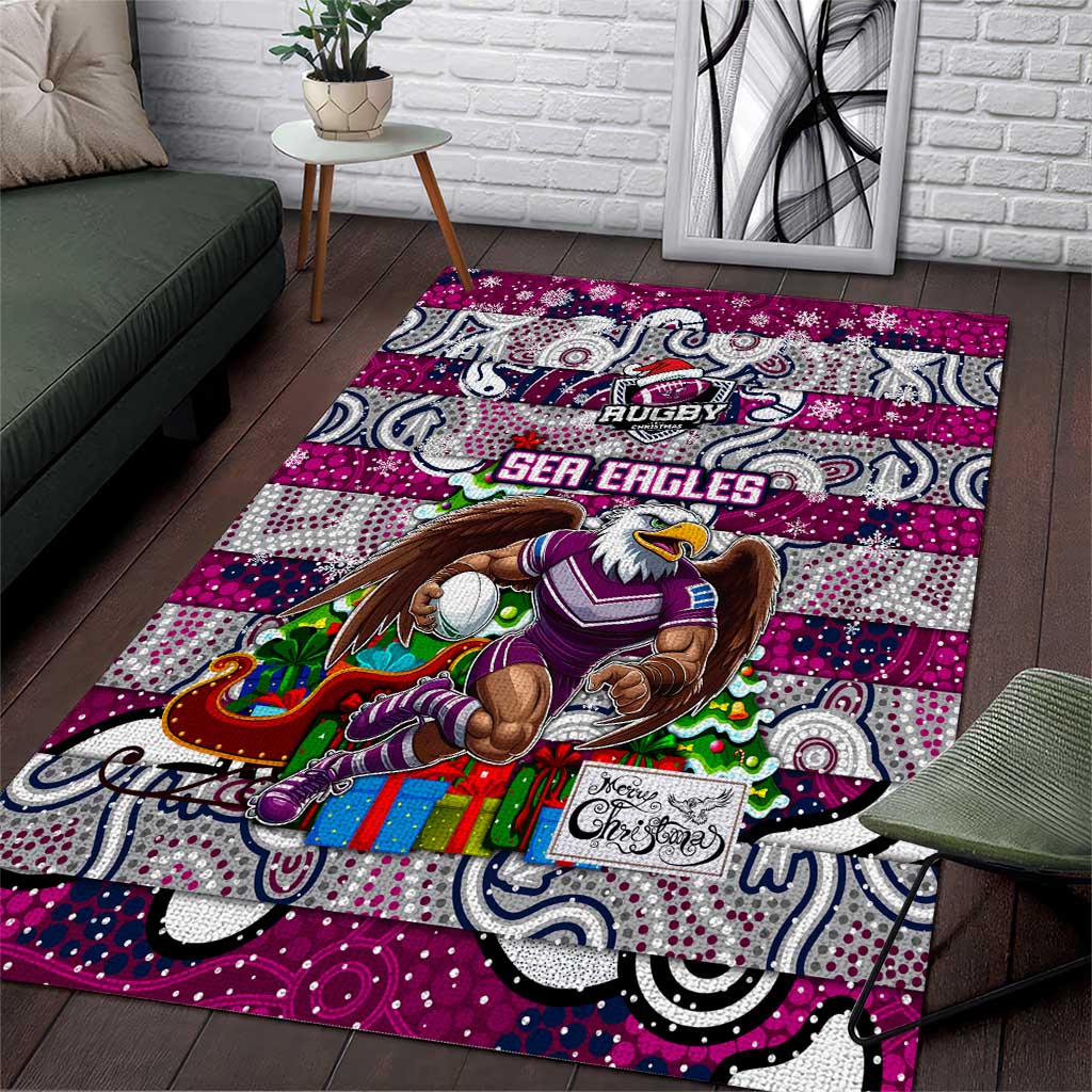 Sea Eagles Rugby Merry Christmas Area Rug Indigenous Australian Art - Vibe Hoodie Shop