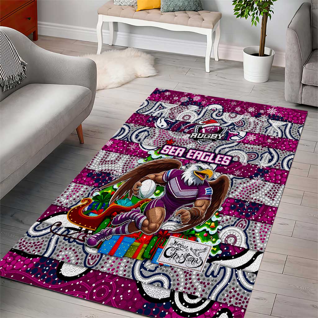 Sea Eagles Rugby Merry Christmas Area Rug Indigenous Australian Art - Vibe Hoodie Shop