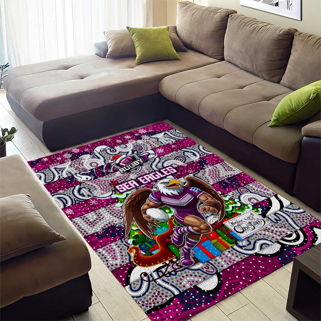 Sea Eagles Rugby Merry Christmas Area Rug Indigenous Australian Art - Vibe Hoodie Shop