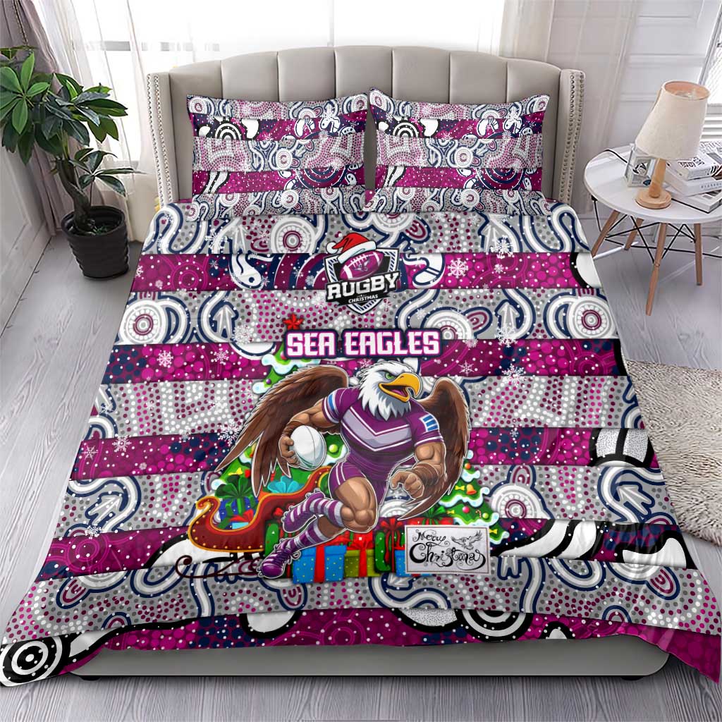 Sea Eagles Rugby Merry Christmas Bedding Set Indigenous Australian Art - Vibe Hoodie Shop
