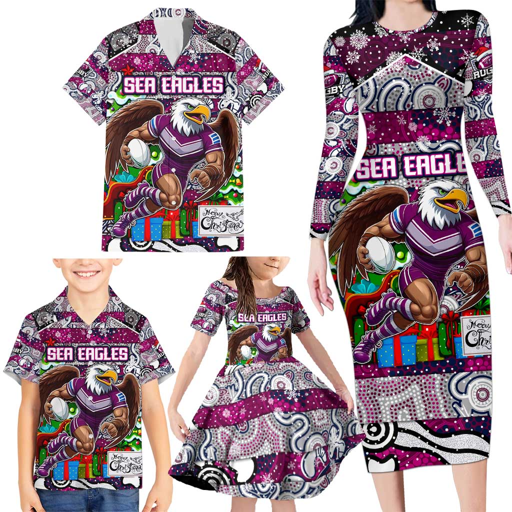 Custom Sea Eagles Rugby Merry Christmas Family Matching Long Sleeve Bodycon Dress and Hawaiian Shirt Indigenous Australian Art