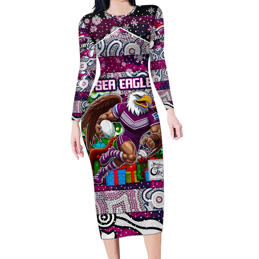 Custom Sea Eagles Rugby Merry Christmas Family Matching Long Sleeve Bodycon Dress and Hawaiian Shirt Indigenous Australian Art