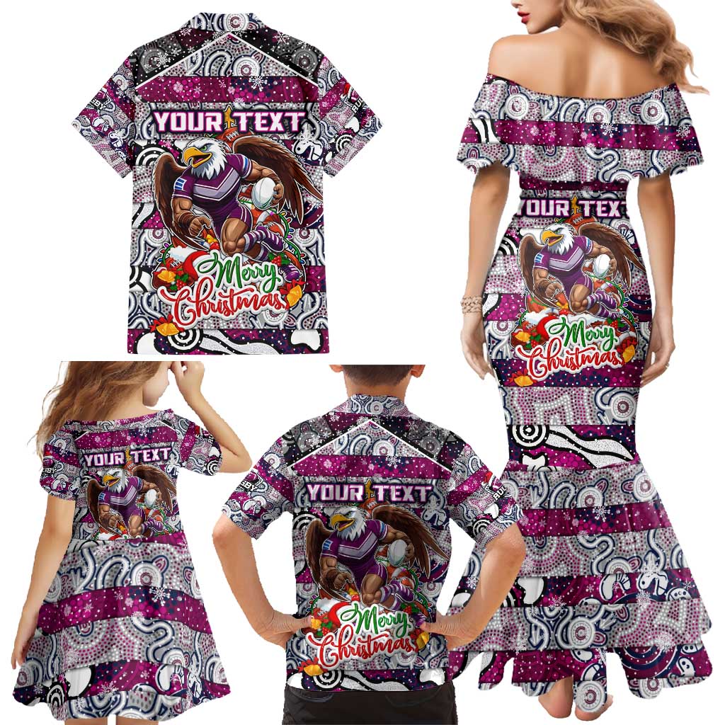 Custom Sea Eagles Rugby Merry Christmas Family Matching Mermaid Dress and Hawaiian Shirt Indigenous Australian Art