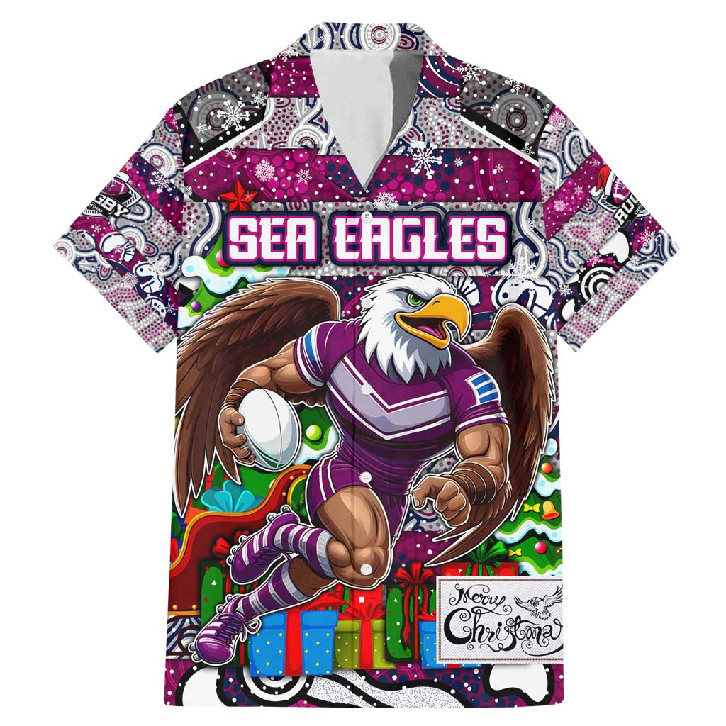Custom Sea Eagles Rugby Merry Christmas Family Matching Mermaid Dress and Hawaiian Shirt Indigenous Australian Art