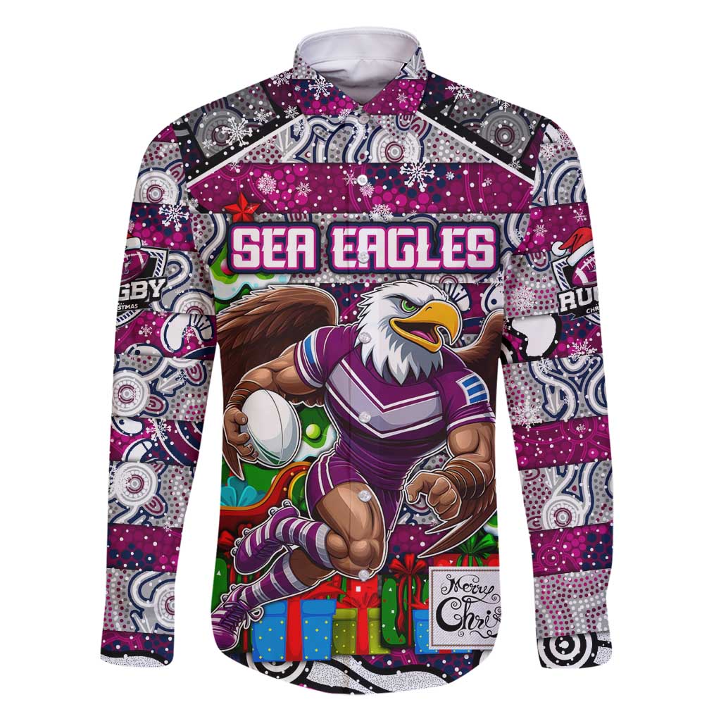 Custom Sea Eagles Rugby Merry Christmas Family Matching Mermaid Dress and Hawaiian Shirt Indigenous Australian Art