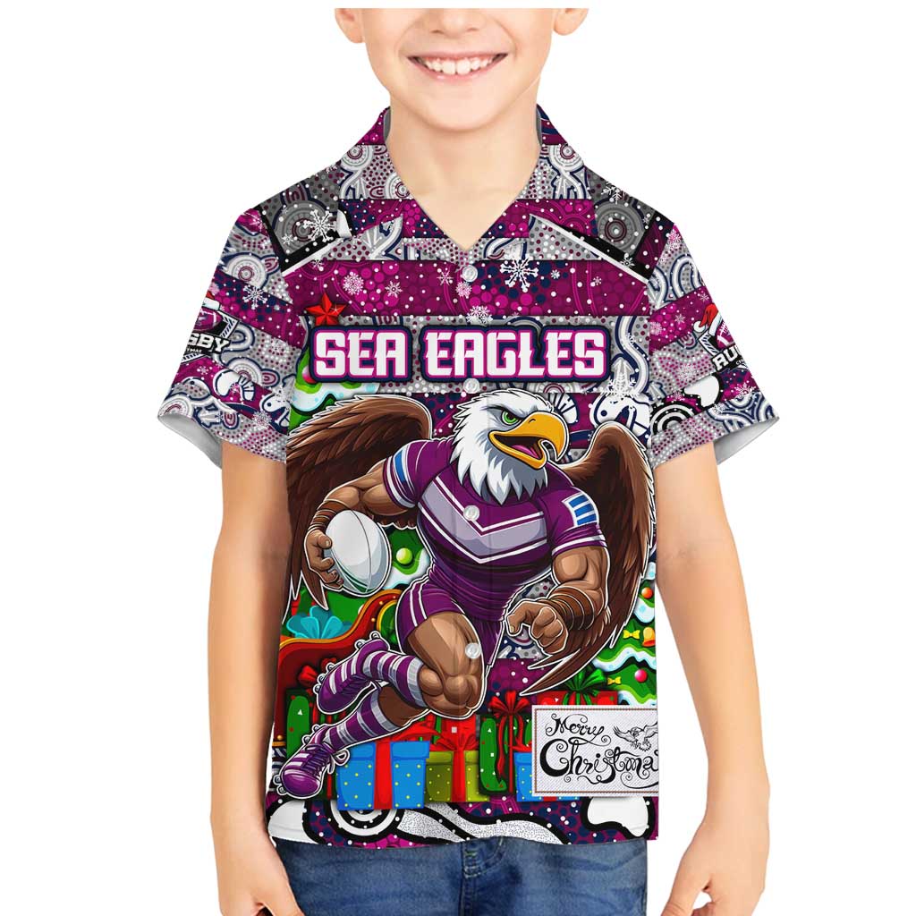 Custom Sea Eagles Rugby Merry Christmas Family Matching Mermaid Dress and Hawaiian Shirt Indigenous Australian Art