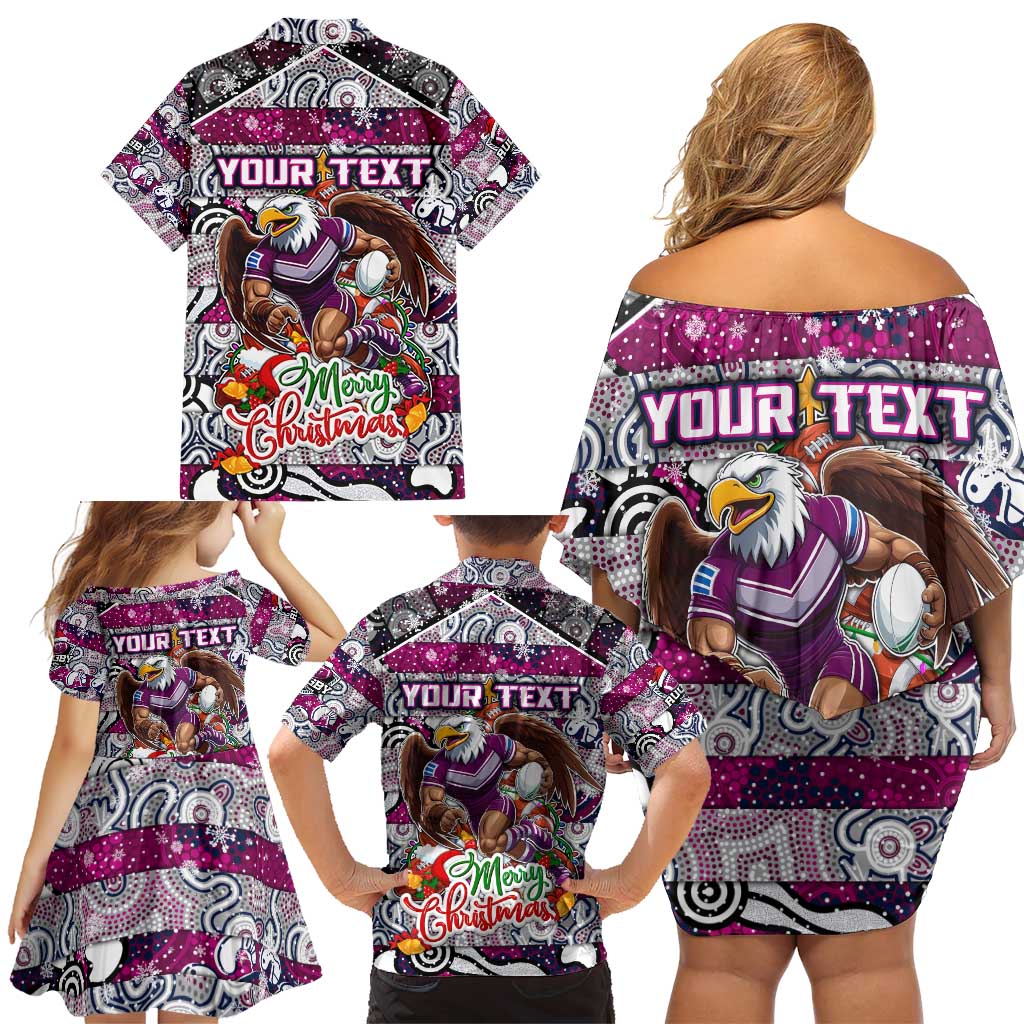 Custom Sea Eagles Rugby Merry Christmas Family Matching Off Shoulder Short Dress and Hawaiian Shirt Indigenous Australian Art