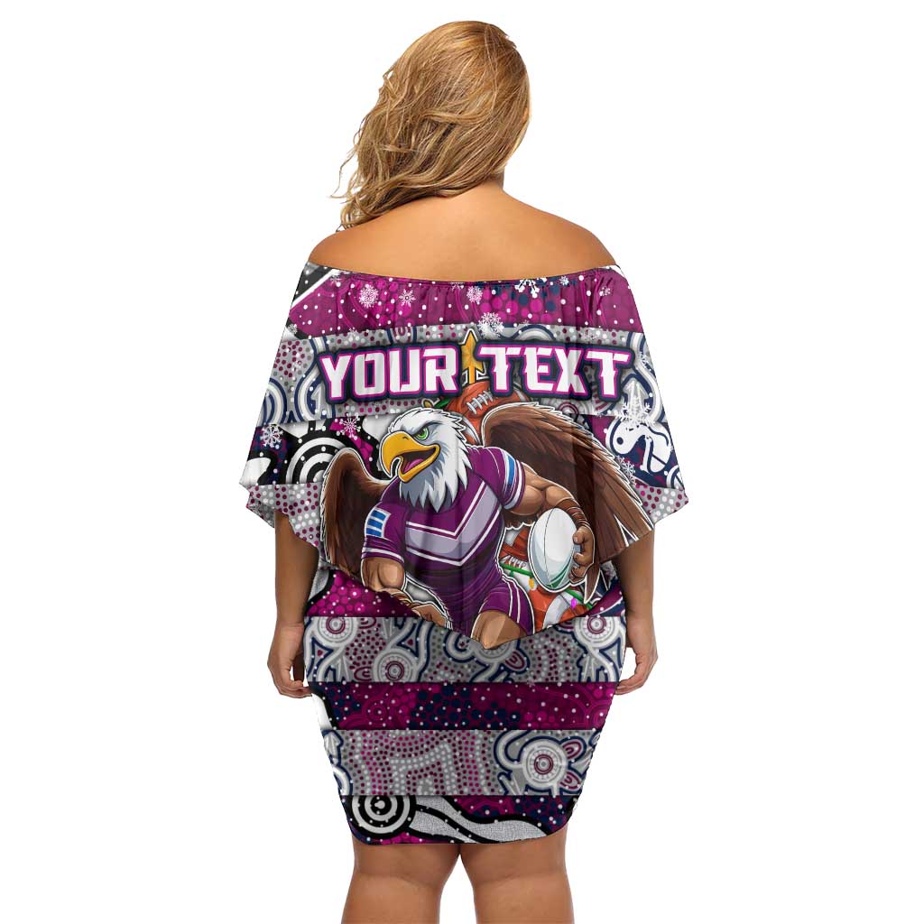 Custom Sea Eagles Rugby Merry Christmas Family Matching Off Shoulder Short Dress and Hawaiian Shirt Indigenous Australian Art