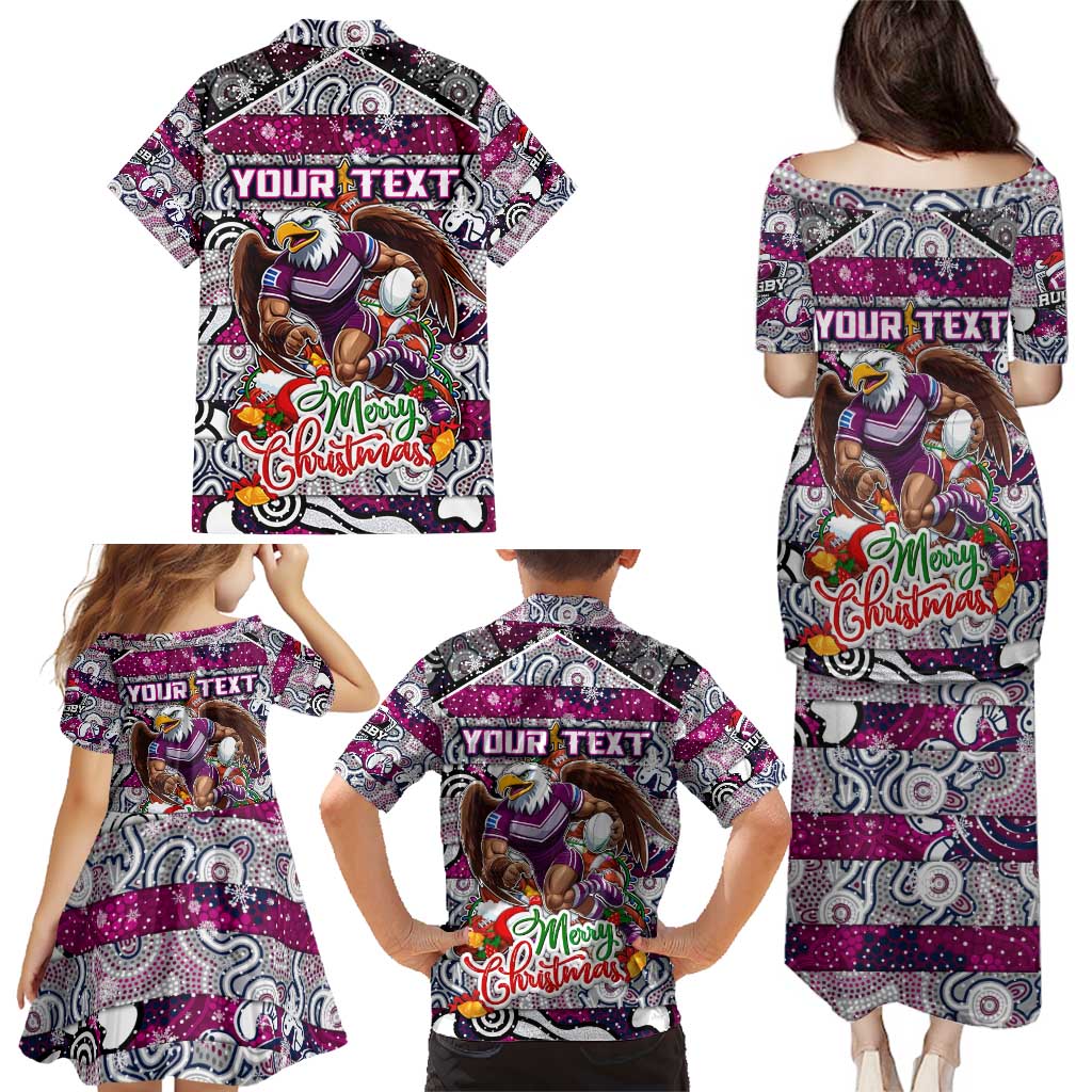 Custom Sea Eagles Rugby Merry Christmas Family Matching Puletasi and Hawaiian Shirt Indigenous Australian Art