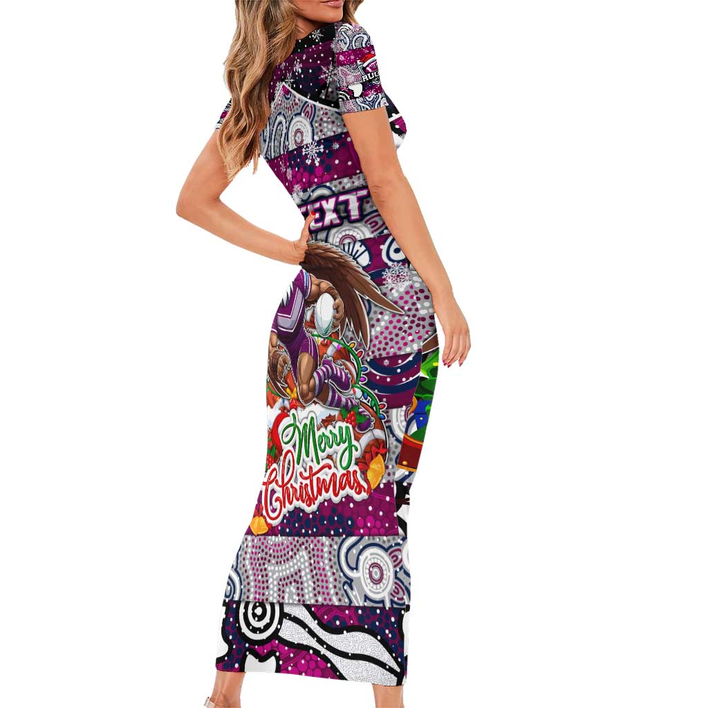 Custom Sea Eagles Rugby Merry Christmas Family Matching Short Sleeve Bodycon Dress and Hawaiian Shirt Indigenous Australian Art