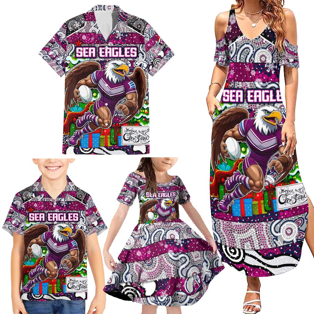 Custom Sea Eagles Rugby Merry Christmas Family Matching Summer Maxi Dress and Hawaiian Shirt Indigenous Australian Art