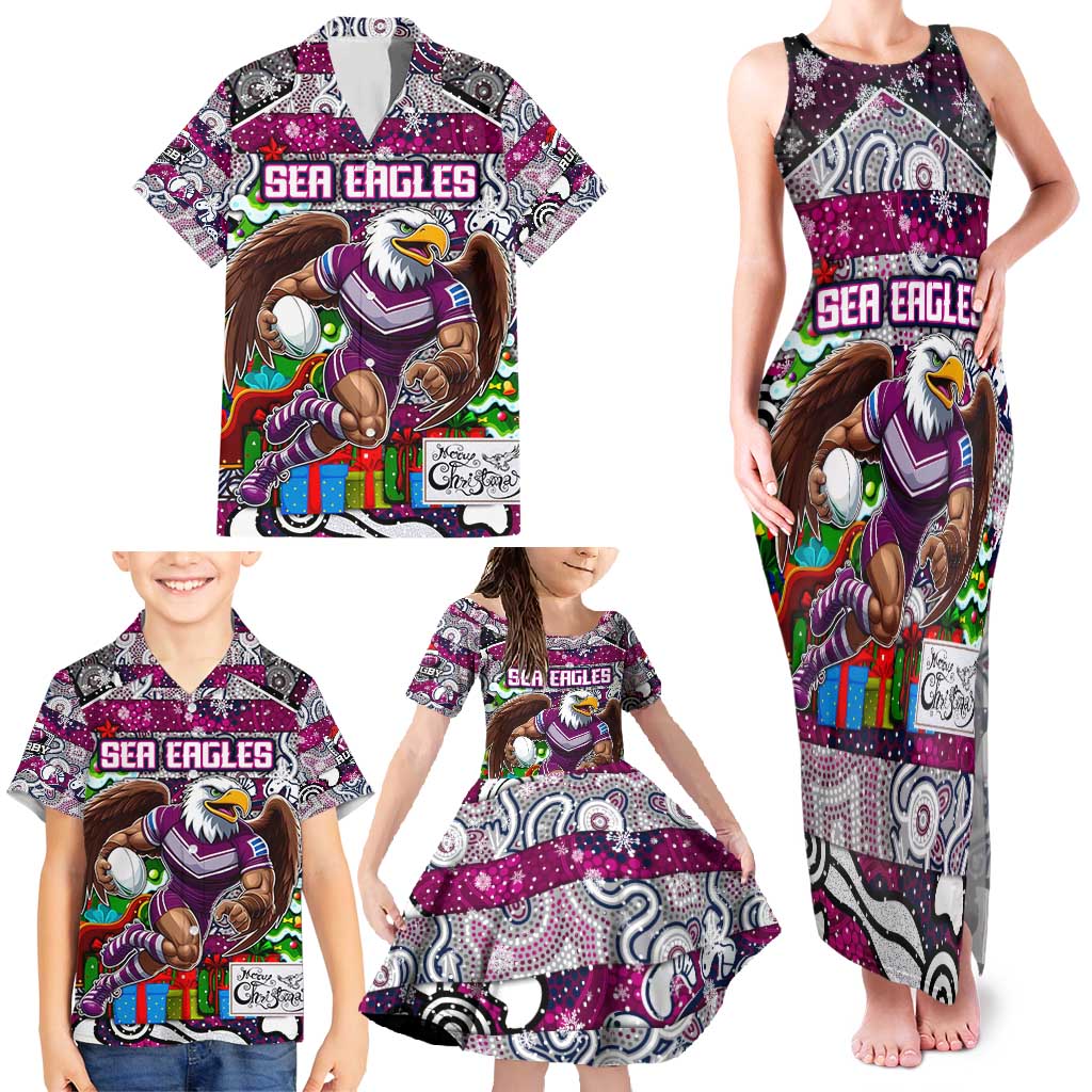 Custom Sea Eagles Rugby Merry Christmas Family Matching Tank Maxi Dress and Hawaiian Shirt Indigenous Australian Art