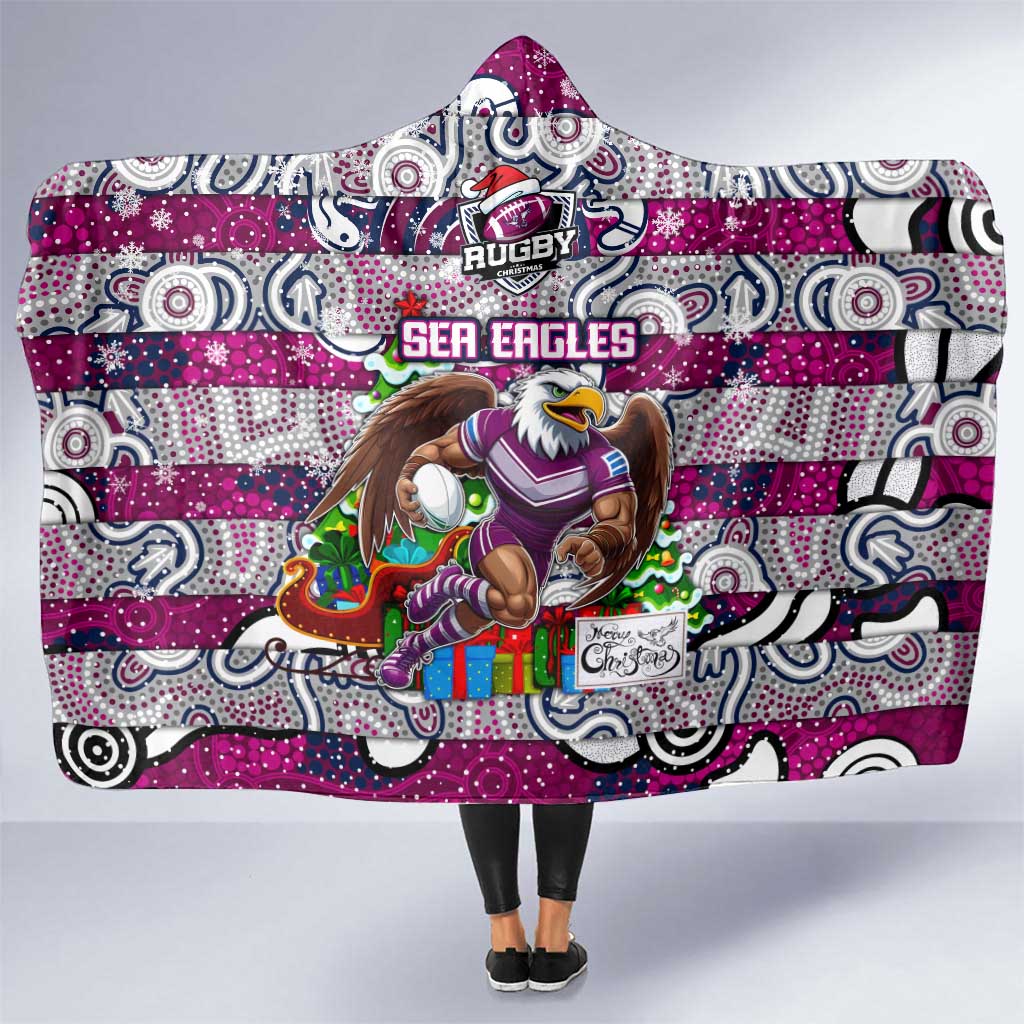 Sea Eagles Rugby Merry Christmas Hooded Blanket Indigenous Australian Art