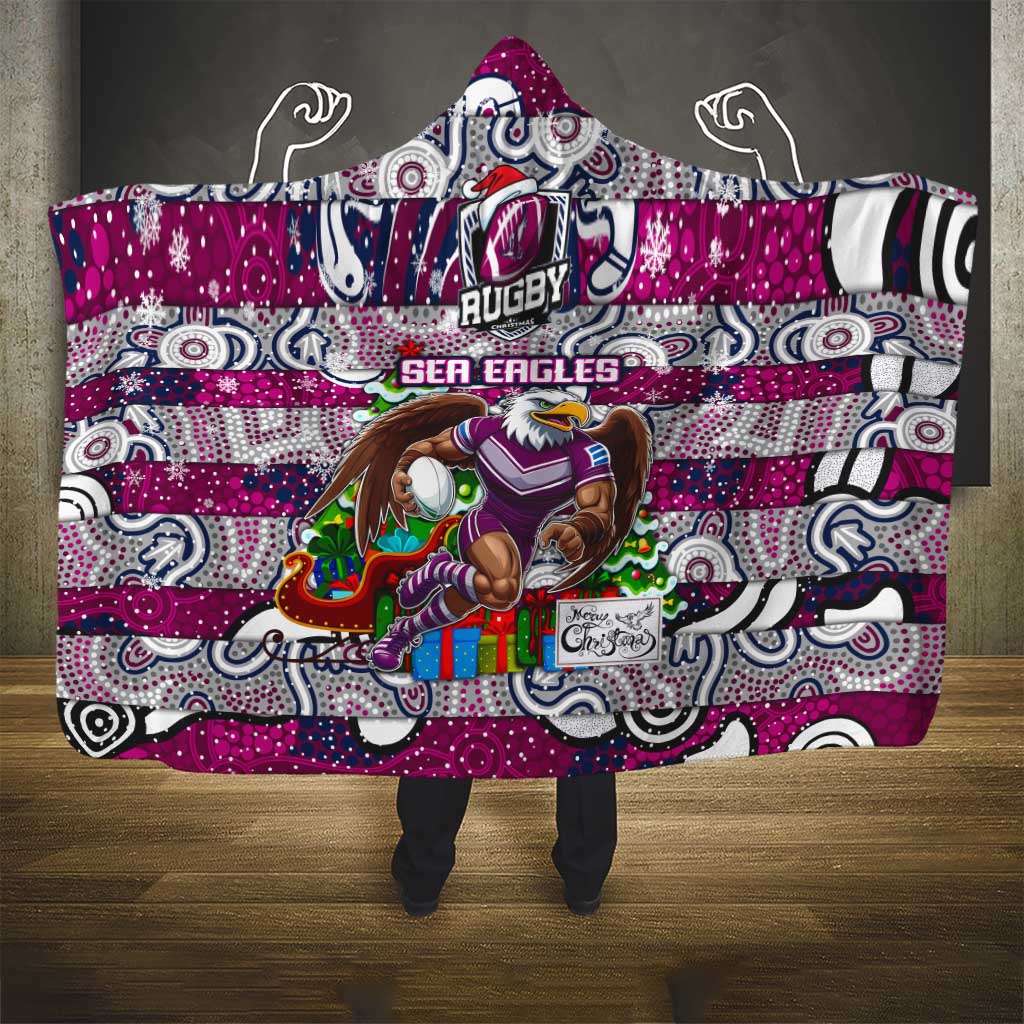 Sea Eagles Rugby Merry Christmas Hooded Blanket Indigenous Australian Art