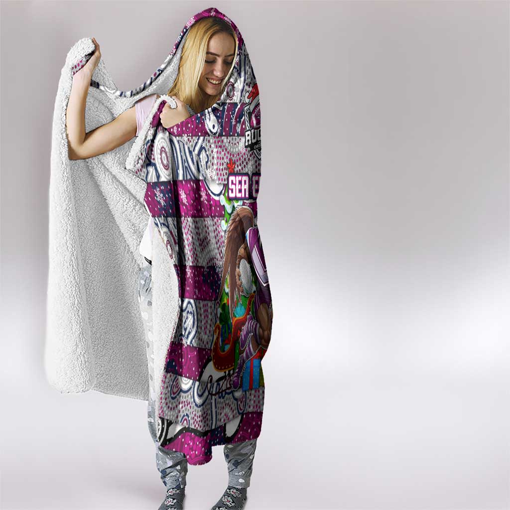 Sea Eagles Rugby Merry Christmas Hooded Blanket Indigenous Australian Art