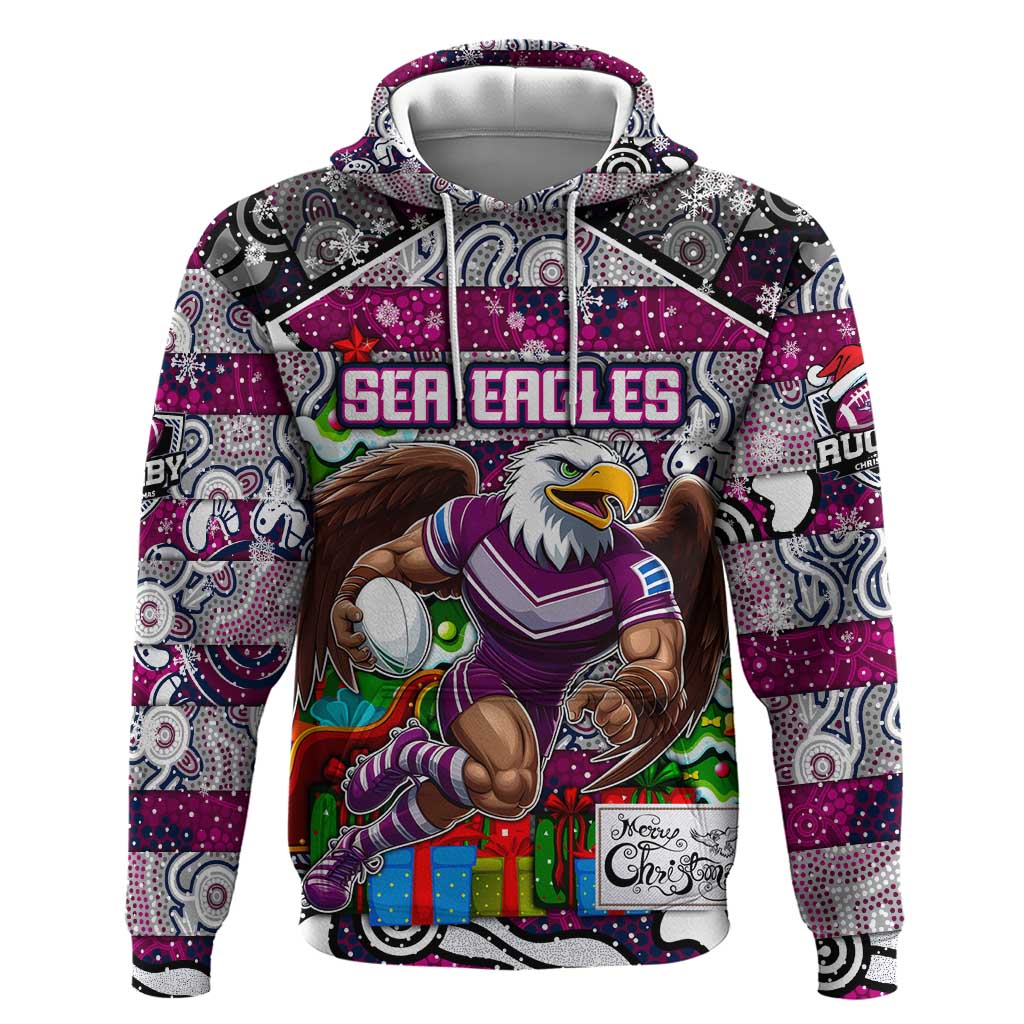 Custom Sea Eagles Rugby Merry Christmas Hoodie Indigenous Australian Art - Vibe Hoodie Shop
