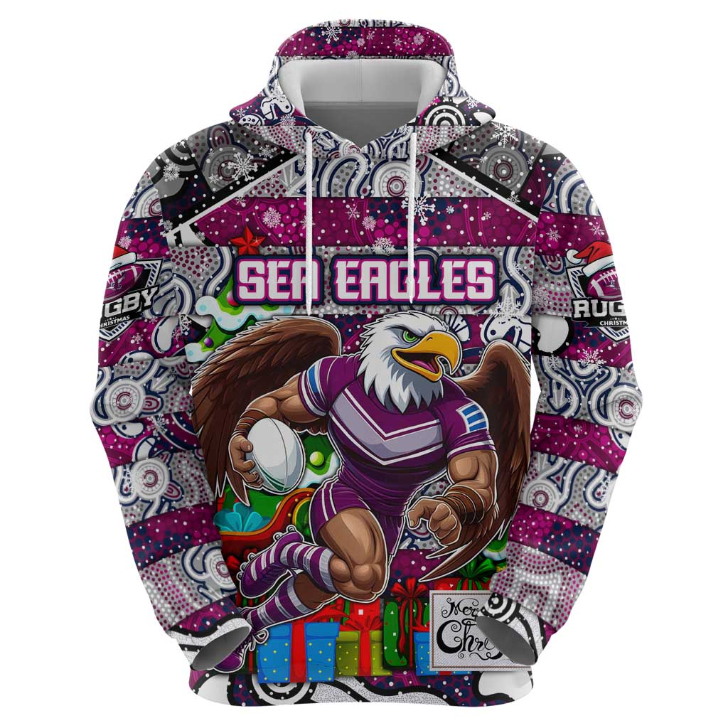 Custom Sea Eagles Rugby Merry Christmas Hoodie Indigenous Australian Art - Vibe Hoodie Shop