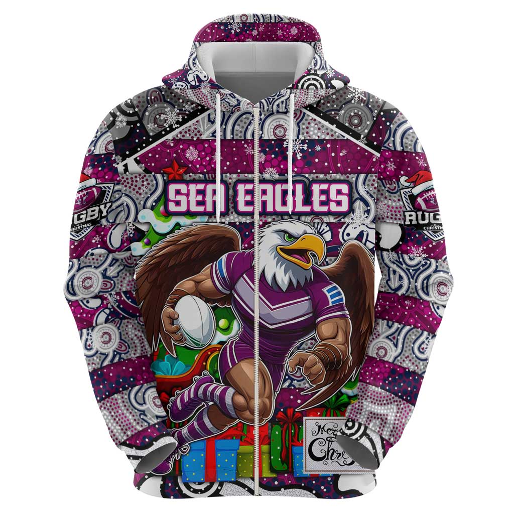 Custom Sea Eagles Rugby Merry Christmas Hoodie Indigenous Australian Art - Vibe Hoodie Shop