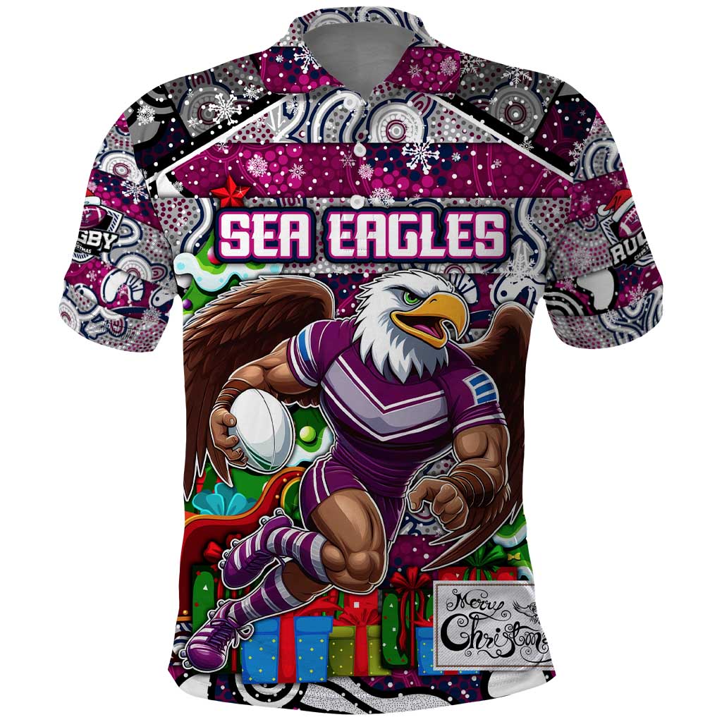 Custom Sea Eagles Rugby Merry Christmas Polo Shirt Indigenous Australian Art - Vibe Hoodie Shop