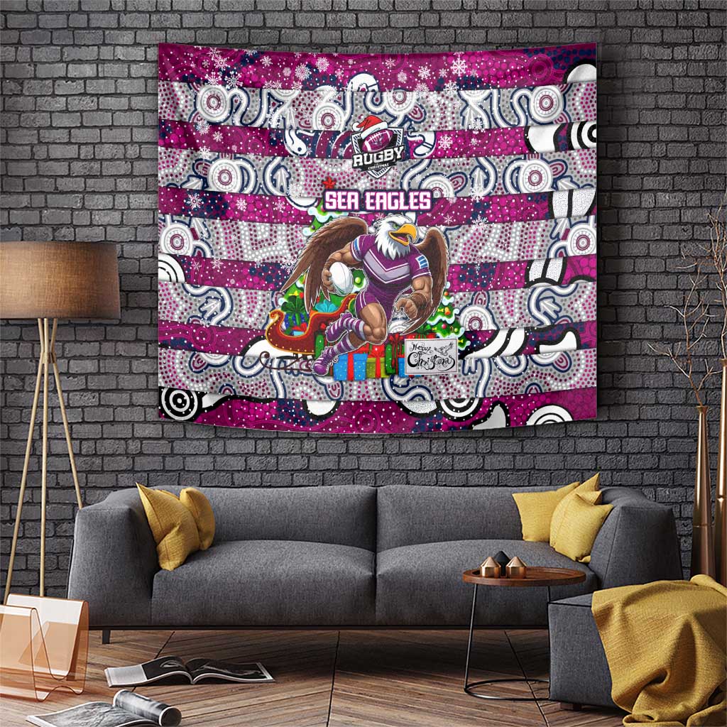 Sea Eagles Rugby Merry Christmas Tapestry Indigenous Australian Art - Vibe Hoodie Shop