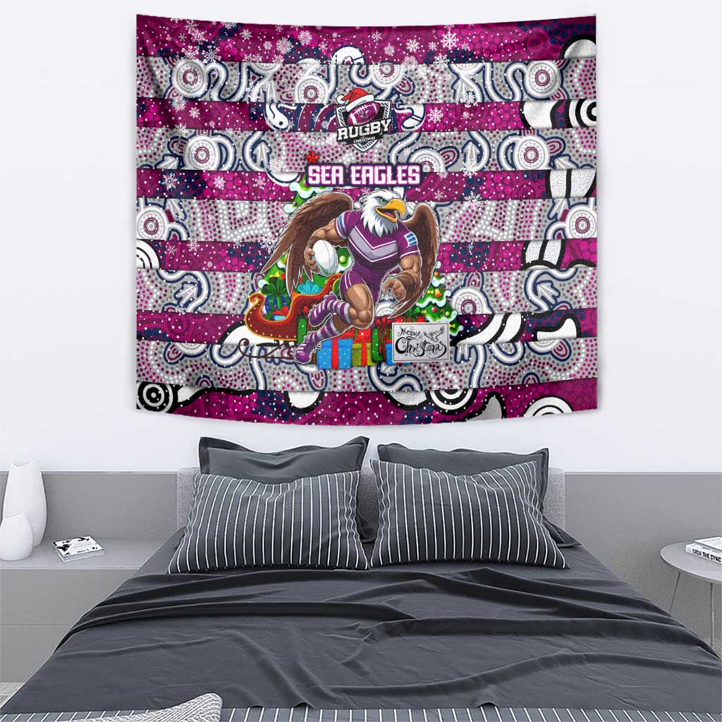 Sea Eagles Rugby Merry Christmas Tapestry Indigenous Australian Art - Vibe Hoodie Shop