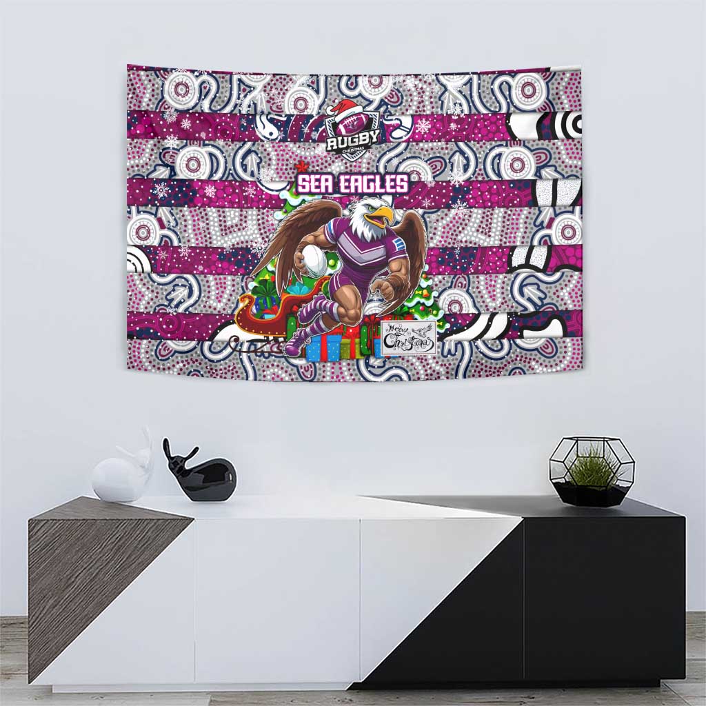 Sea Eagles Rugby Merry Christmas Tapestry Indigenous Australian Art - Vibe Hoodie Shop