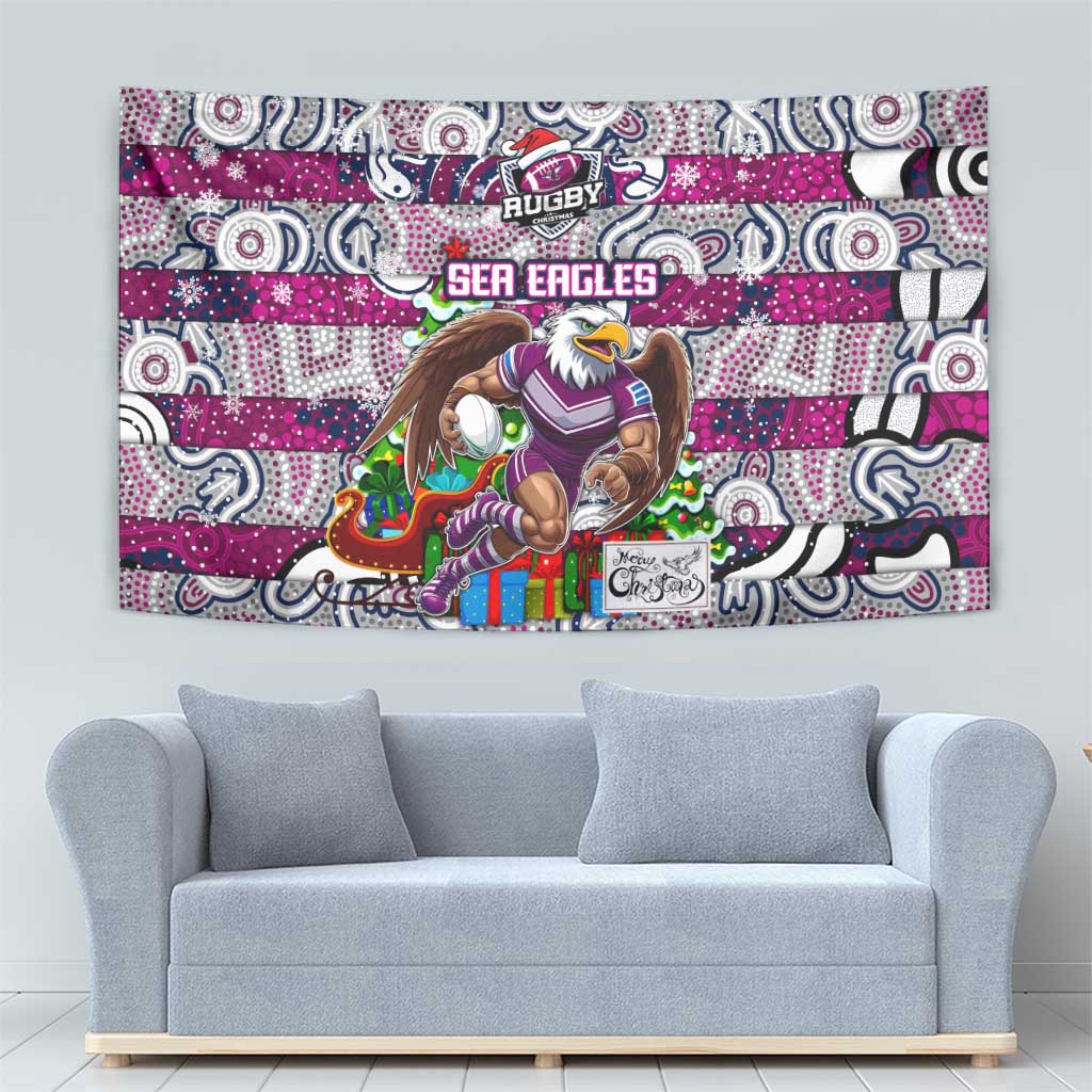 Sea Eagles Rugby Merry Christmas Tapestry Indigenous Australian Art - Vibe Hoodie Shop