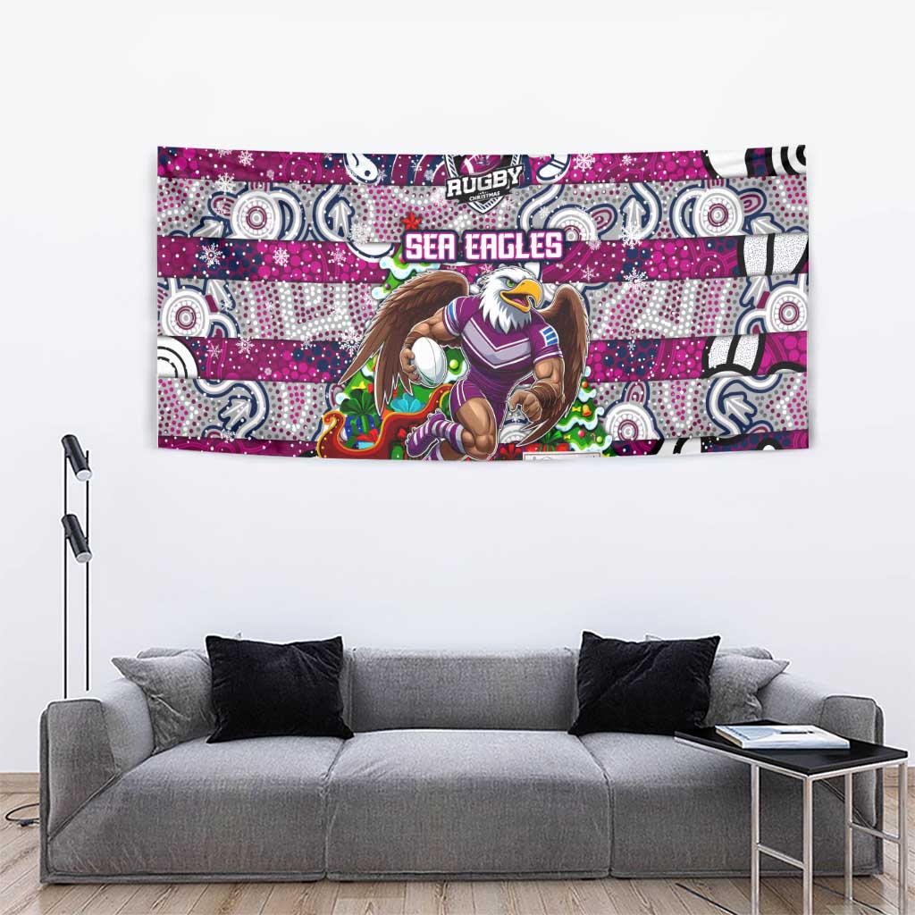 Sea Eagles Rugby Merry Christmas Tapestry Indigenous Australian Art - Vibe Hoodie Shop