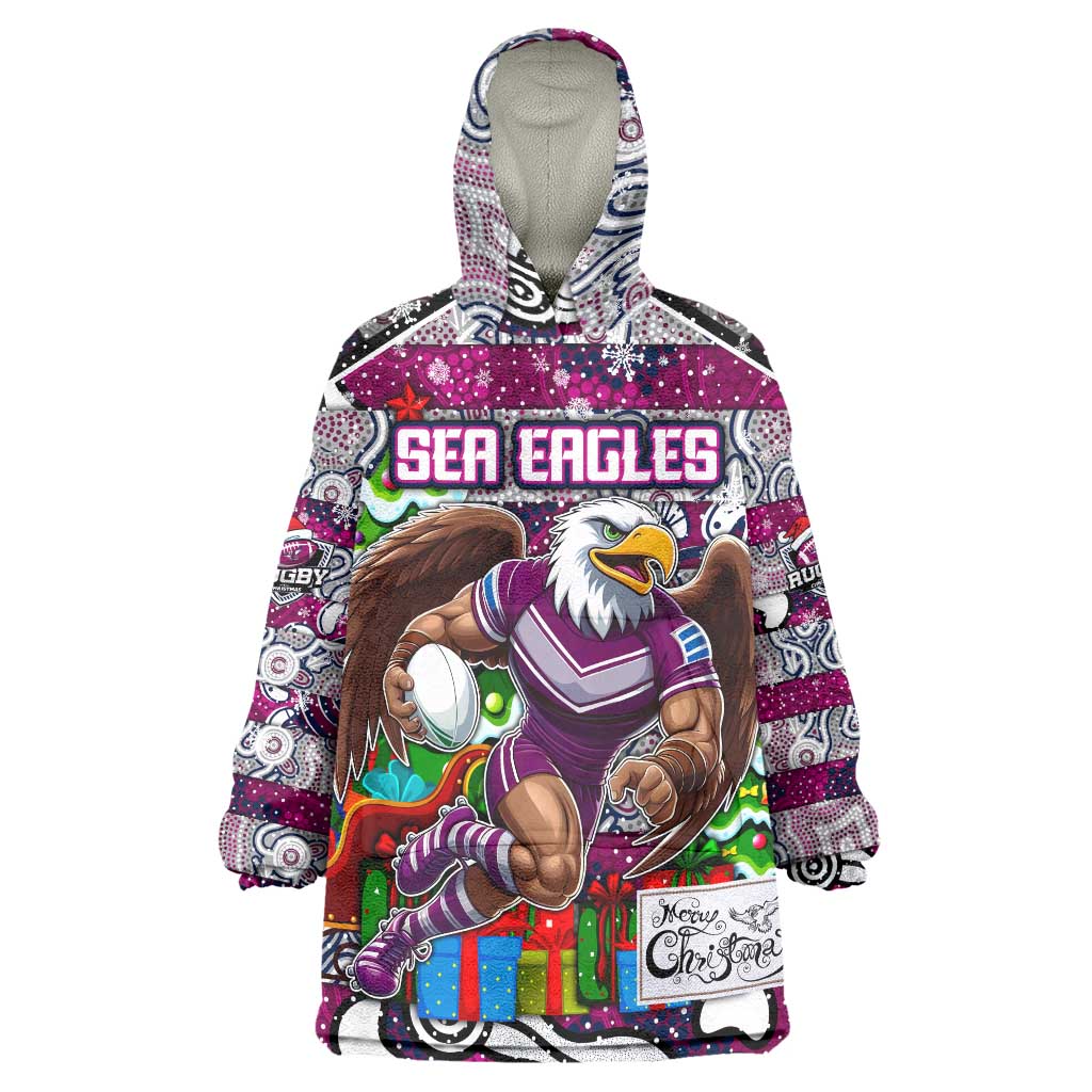 Custom Sea Eagles Rugby Merry Christmas Wearable Blanket Hoodie Indigenous Australian Art - Vibe Hoodie Shop