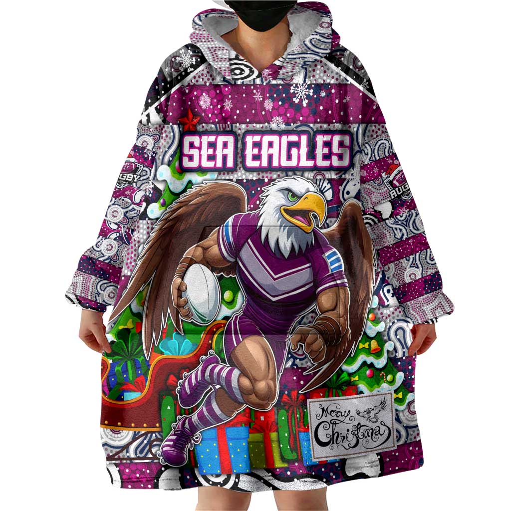 Custom Sea Eagles Rugby Merry Christmas Wearable Blanket Hoodie Indigenous Australian Art - Vibe Hoodie Shop