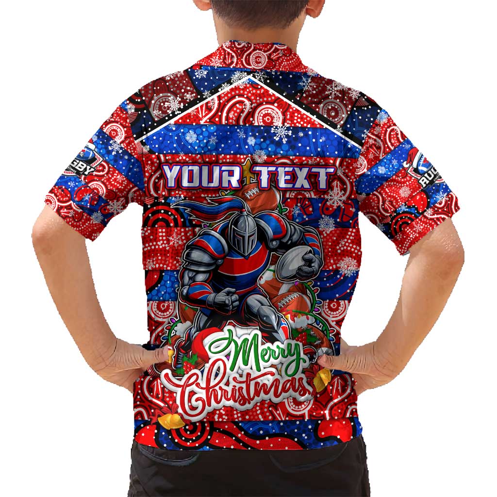 Custom Knights Rugby Merry Christmas Family Matching Long Sleeve Bodycon Dress and Hawaiian Shirt Indigenous Australian Art